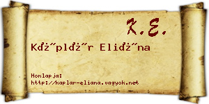 Káplár Eliána névjegykártya
